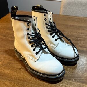 Dr. Martens White Leather Lace-Up Combat Boots with Black Trim